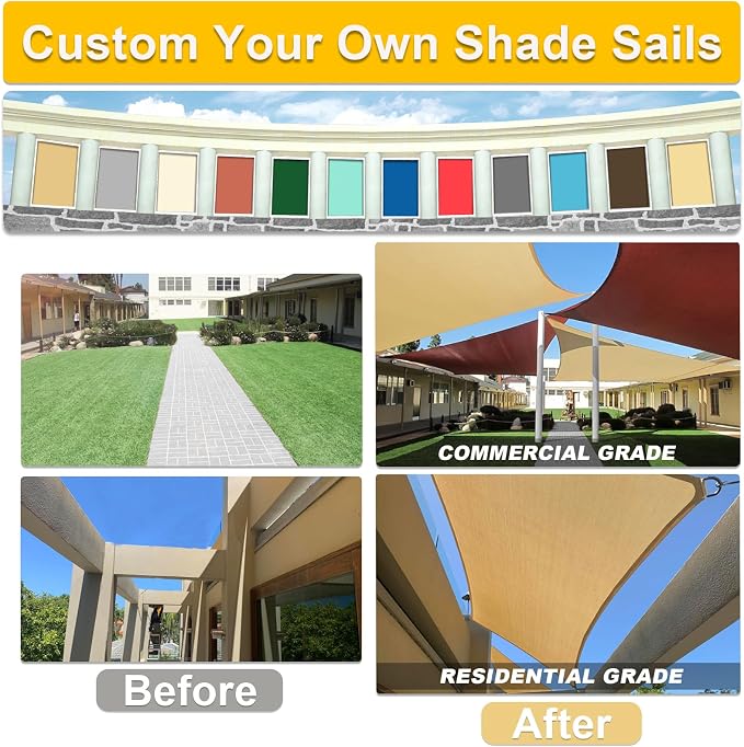 KANAGAWA Sun Shade Sail 20'x20' Grey Rectangle UV Block Canopy Awning Shelter - Image 4