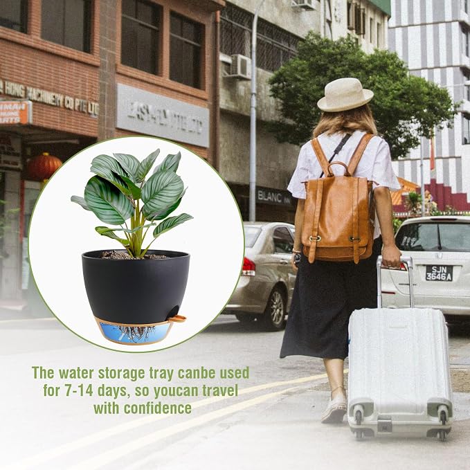8 inch Self Watering Pots, 2 Pack Plastic Planters - Image 6
