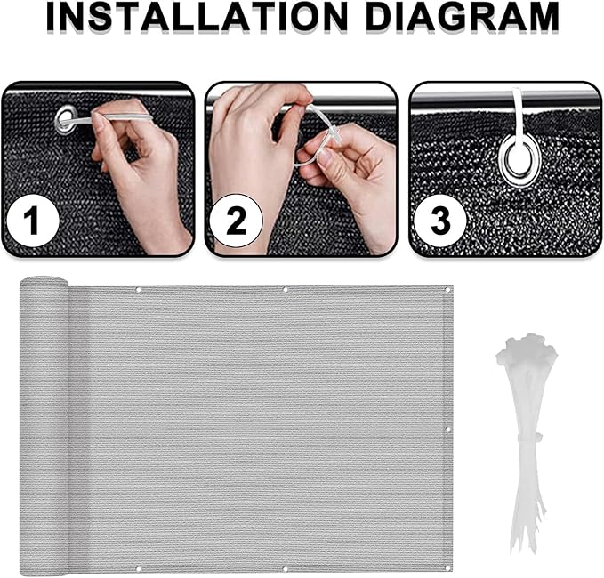 LOVE STORY 3'x10' Gray Balcony Screen Privacy Fence Cover UV Protection - Image 3