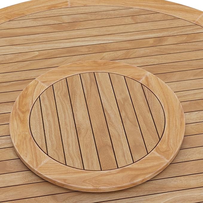 Modway Wellspring Outdoor Patio Round Teak Wood 63" Dining Table in Natural - Image 2