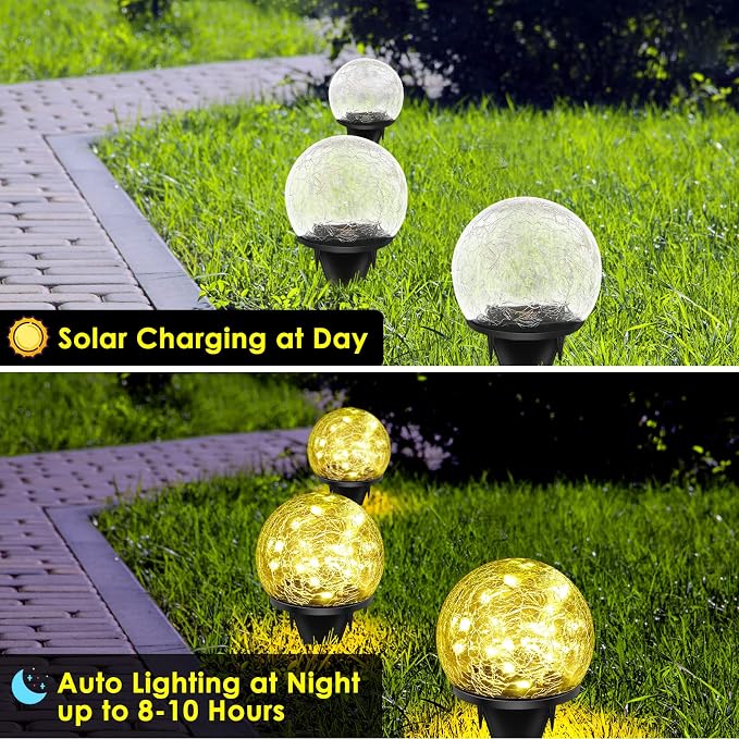 Solar Garden Lights, 2 Pack 80 LED Cracked Glass Solar Globe Lights Outdoor - Image 5