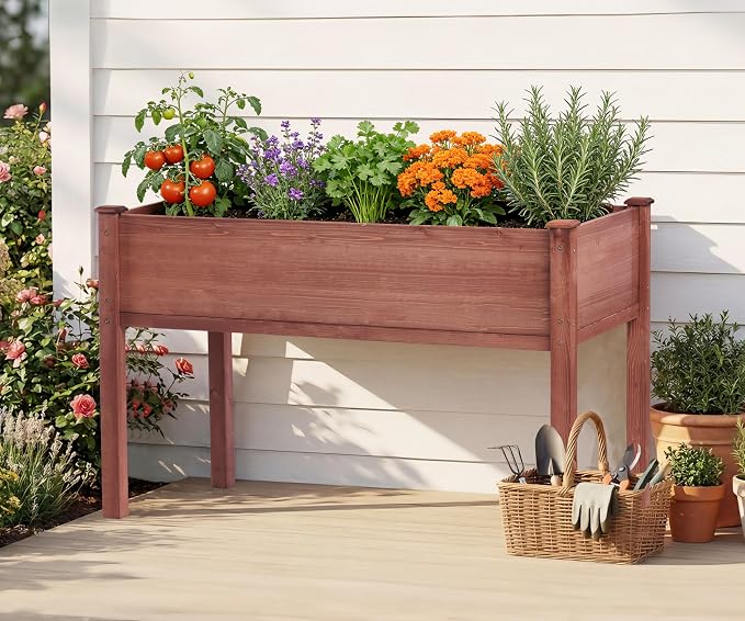 Raised Garden Bed with Legs, Outdoor Wood Elevated Planter Box, Thick Legs - Image 2