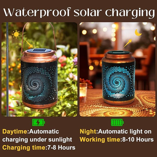 2 Pack Solar Lanterns Outdoor Hanging Metal Waterproof LED - Image 2