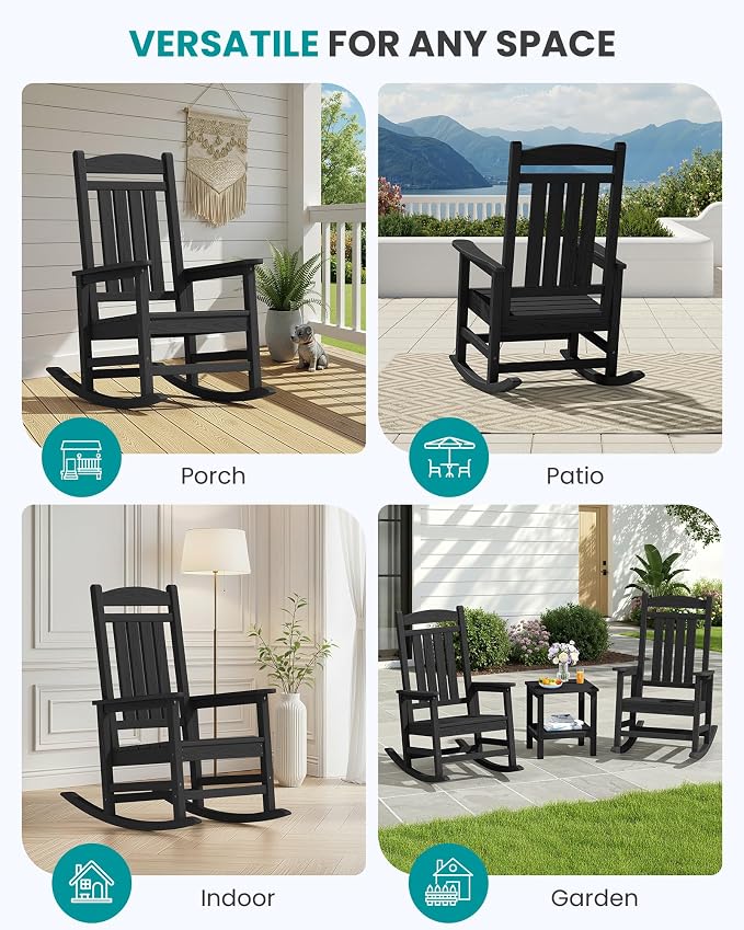 SERWALL Oversized Outdoor Rocking Chair, All-Weather Patio Rocking Chair - Image 9