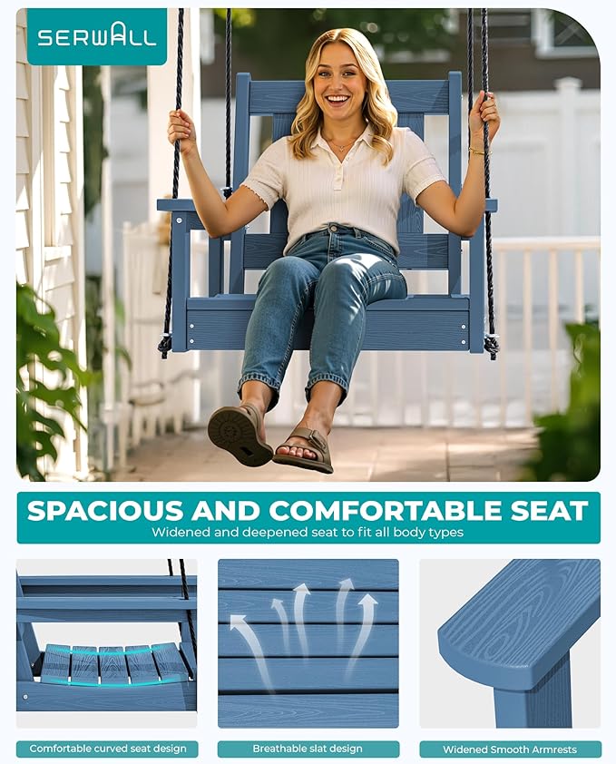 SERWALL HDPE Single Porch Swing Set of 2, Heavy Duty Single Person Swing Chair - Image 4
