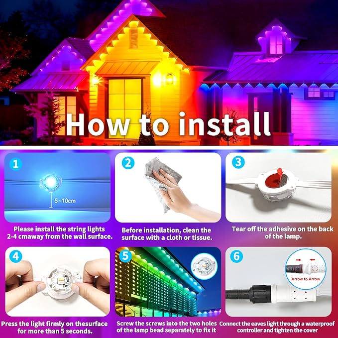 60ft Permanent Outdoor Light, RGB Outdoor eave Lights - Image 7