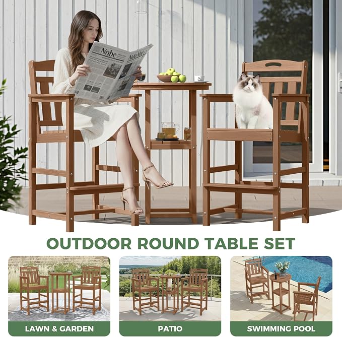HDPE Outdoor Patio Tall Bar Chair, All-Weather Bar Height Balcony Adirondack - Image 7