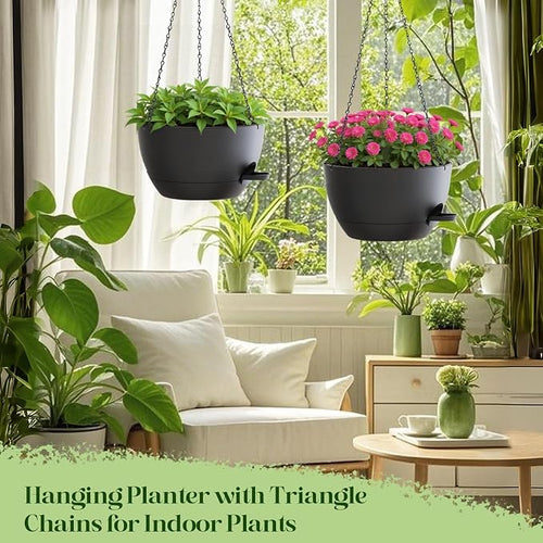 2 Pack 10 Inch Self Watering Hanging Planters - Image 2