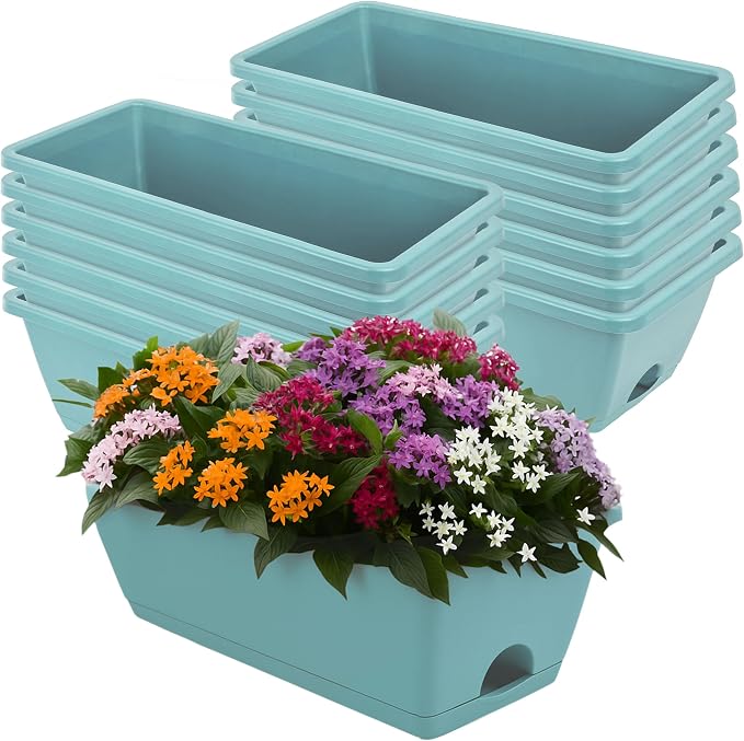 Window Box Planter, 12 Pack Plastic Vegetable Flower Planters Boxes 17 Inches by LOCONHA