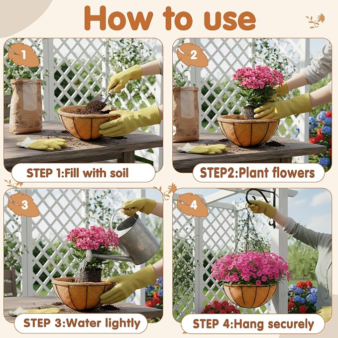 14 inch Metal Hanging Baskets For Plants Outdoor 4 Pack Round Metal Wire - Image 4