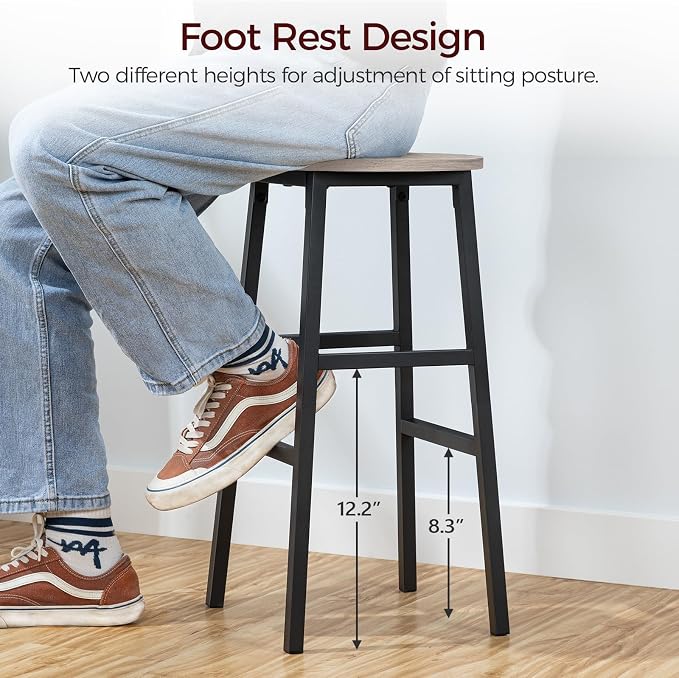 Bar Stools, 24.4 Inch Kitchen Breakfast Bar Chairs, Industrial Bar Stools - Image 6