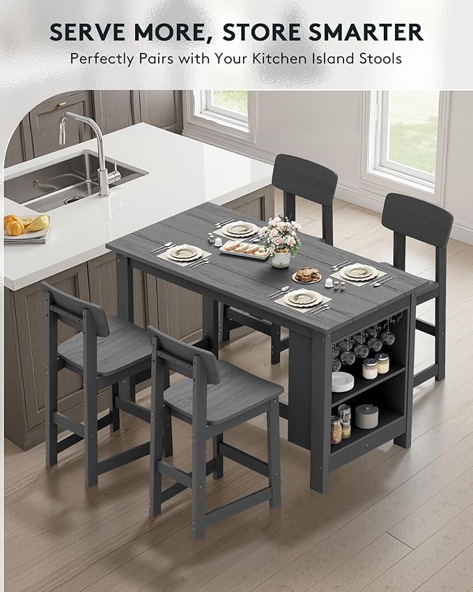 SERWALL Outdoor Bar Table, All Weather HDPE 36" Counter Height Dining Table - Image 8