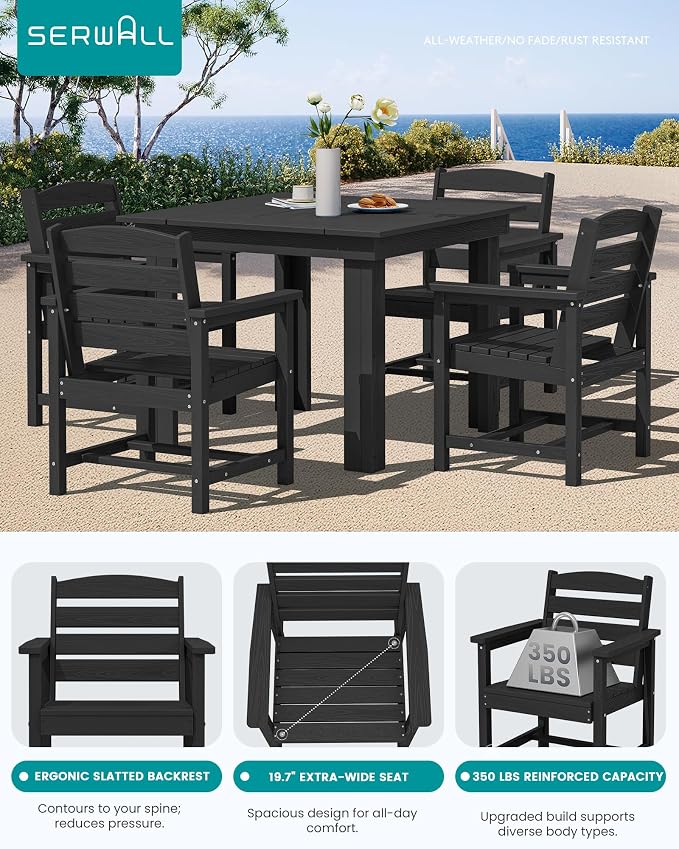 SERWALL Outdoor Dining Set for 4, HDPE Square Table and Chairs Set All Weather - Image 4