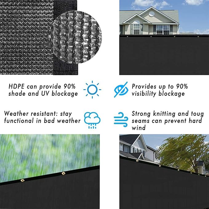UPGRADE Privacy Fence Screen 5'x57' Black Outdoor 90% Visibility Blockage 170 - Image 5