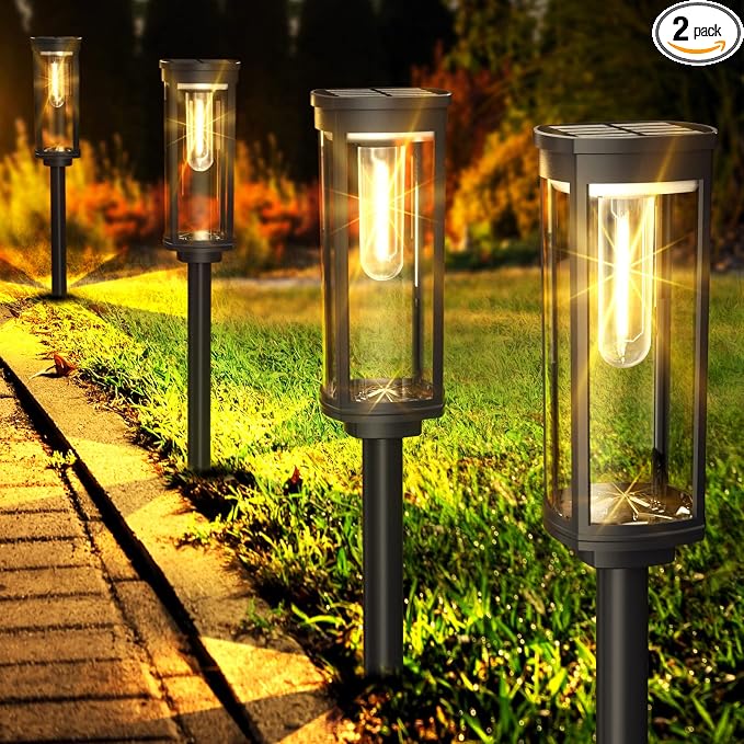 Solar Pathway Lights Outdoor 2 Pack, Bright Solar Path Lights Outside Waterproof by COXSENI