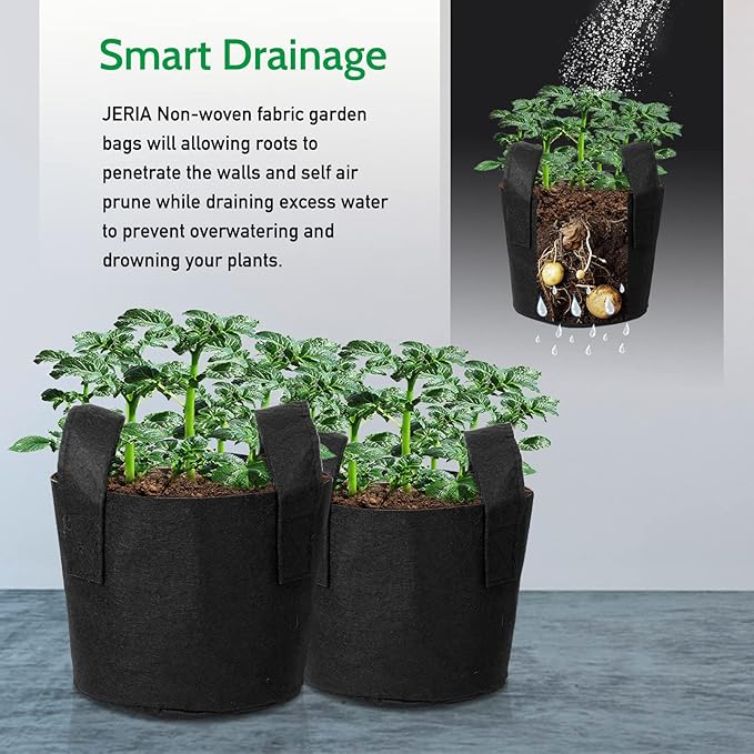 JERIA 12-Pack 2 Gallon Grow Bags, 300G Thickened Nonwoven Garden Pots, Heavy - Image 6