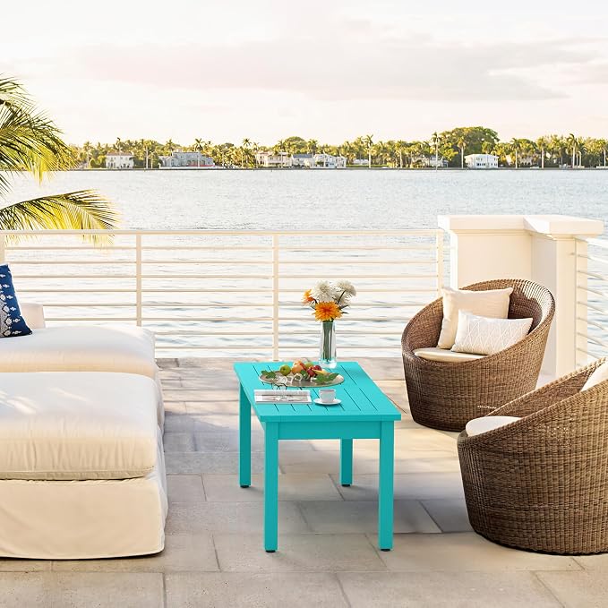 LUE BONA Outdoor Coffee Table Rectangle, 42.5" HDPS Patio Coffee Tables - Image 2