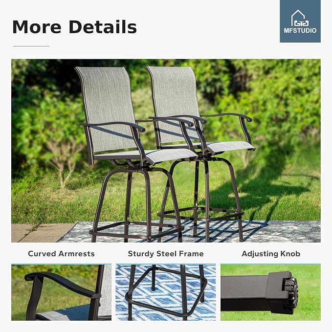 MFSTUDIO Outdoor Bar Stools Set of 6, Swivel Bar Height Patio Chairs Outdoor - Image 3