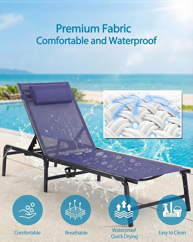 2 Pack Foldable Chaise Lounge Chair - Image 5
