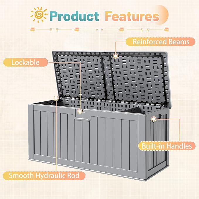 Patiowell 240 Gallon Large Outdoor Storage Box, Waterproof Deck Box - Image 4