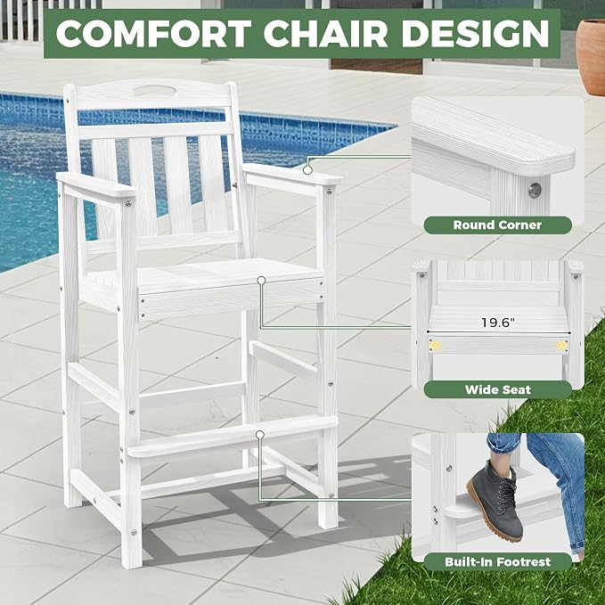 Outdoor Bistro Bar Set, Patio High Top Table and Bar Height Tall Adirondack - Image 5