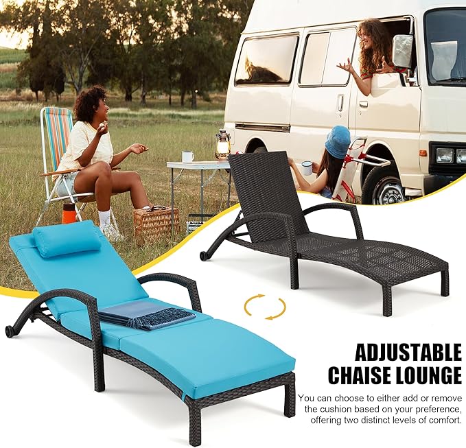 HOMREST Outside Chaise Lounge Chairs Set of 2, Adjustable 5 Position Outdoor PE - Image 6