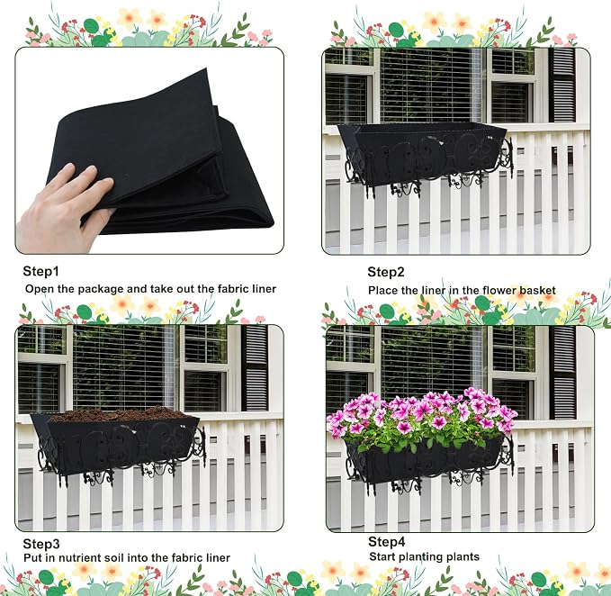 2PCS 24Inch Rectangle Window Box Liner Felt Planter Basket Liner Insert Black - Image 5