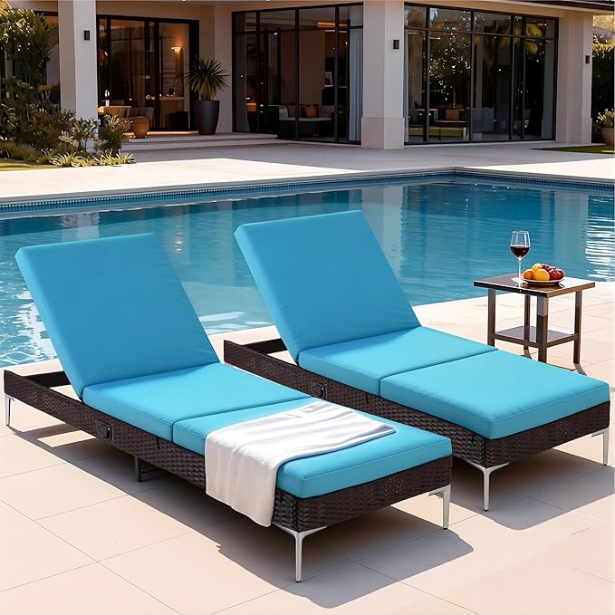 HOMREST Outdoor Lounge Chairs Set of 6, Patio Wicker Chaise Lounge - Image 2