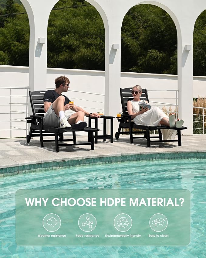Lounge Chair Outdoor Set of 2, HDPE Chaise Lounge Outdoor, Pool Lounge Chair - Image 6