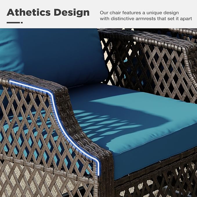 HOMREST 3 Piece Outdoor Swivel Chair Set, Wicker Patio Bistro Set - Image 7