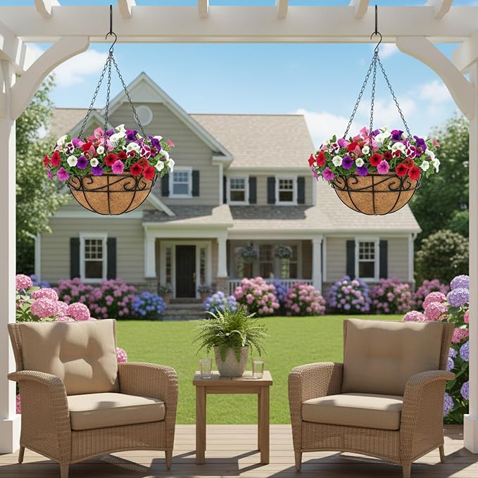 Outdoor Metal Hanging Planters Basket Hanging Baskets - Image 7