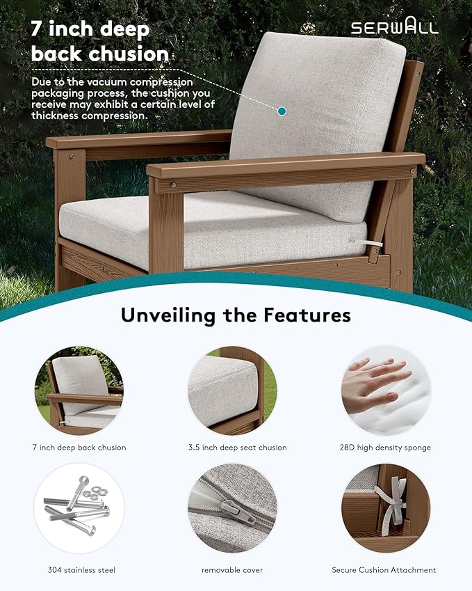 SERWALL HDPE Patio Furniture Set, 7-piece Outdoor Sectional Sofa Set, All - Image 4