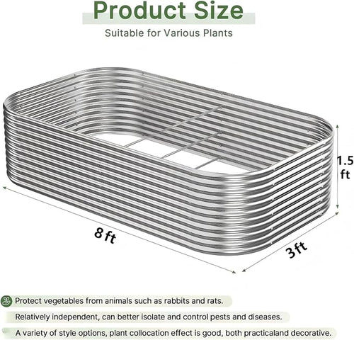 2 PCS Tall 8x3x1.5ft Galvanized Raised Garden Bed Outdoor, Metal Garden Bed - Image 2