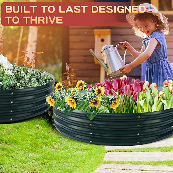 Durable Round Steel Raised Garden Bed Painted - Image 5