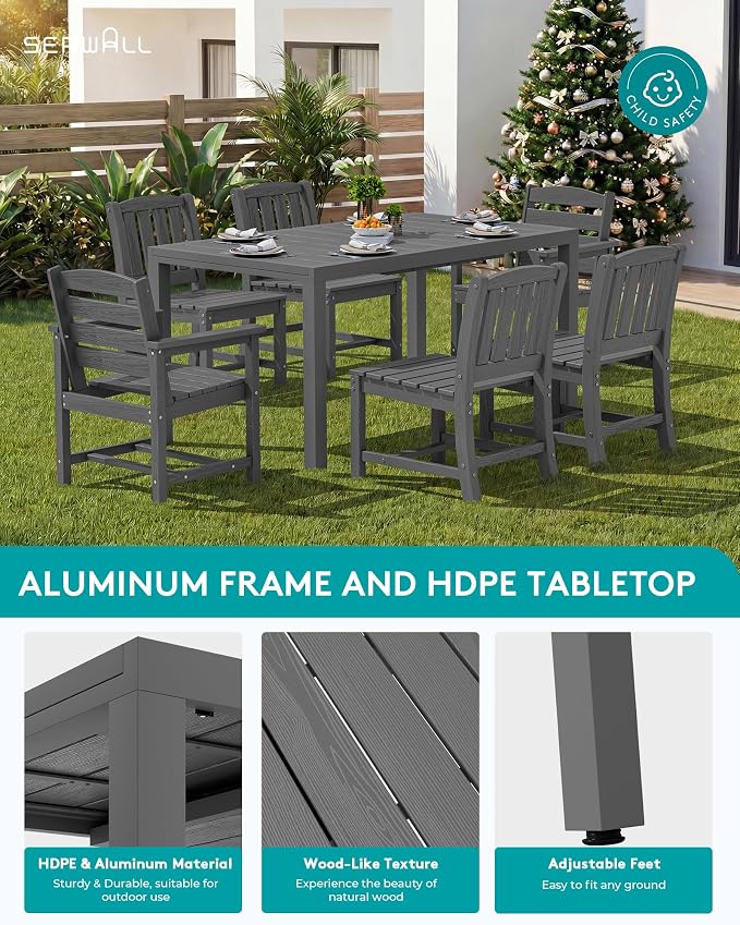 SERWALL 11-Piece Outdoor Dining Set, All Weather HDPE Outdoor Furniture Set - Image 5