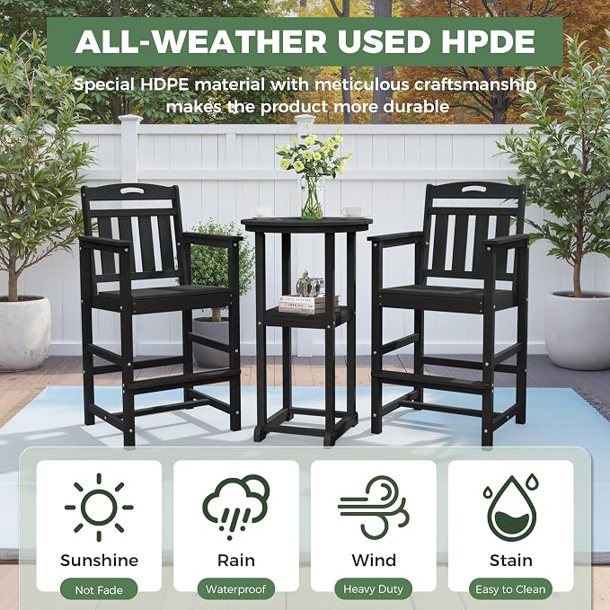 Outdoor Bistro Bar Set, Patio High Top Table and Bar Height Tall Adirondack - Image 3