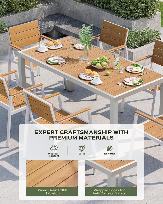 67" HDPS Outdoor Patio Dining Table, Aluminum-Edged Outdoor Dining Table - Image 2