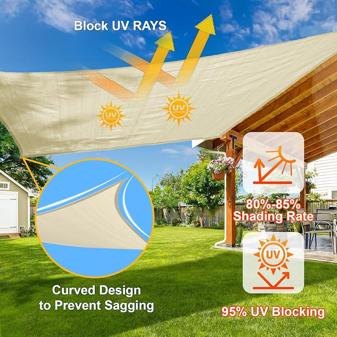 SUNLAX Sun Shade Sail 12' x 17' Butter Cream Rectangle Canopy Sail Shade Cover - Image 4