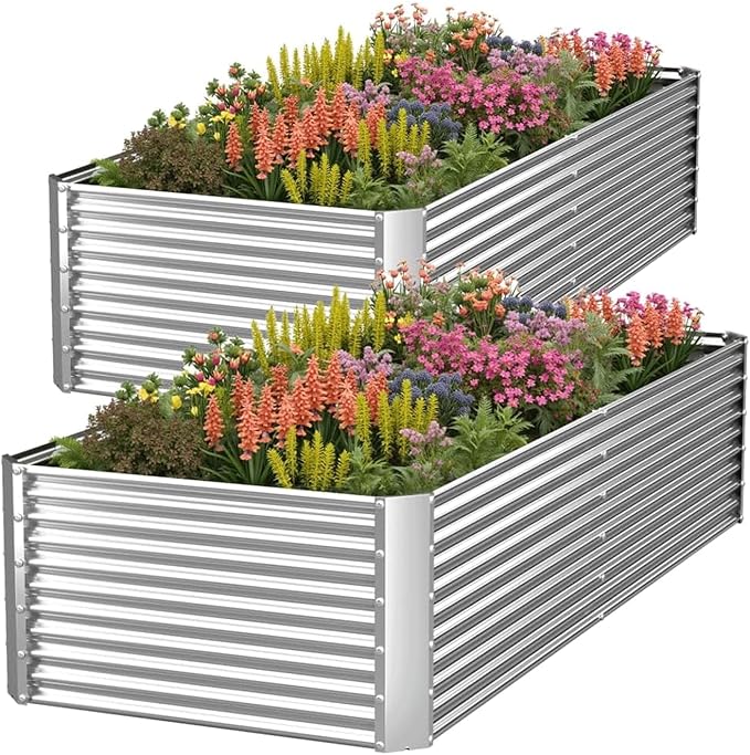 2 Pack Tall 8x4FT Corrugated Galvanized Steel Raised Garden Bed Outdoor by CATMANOR