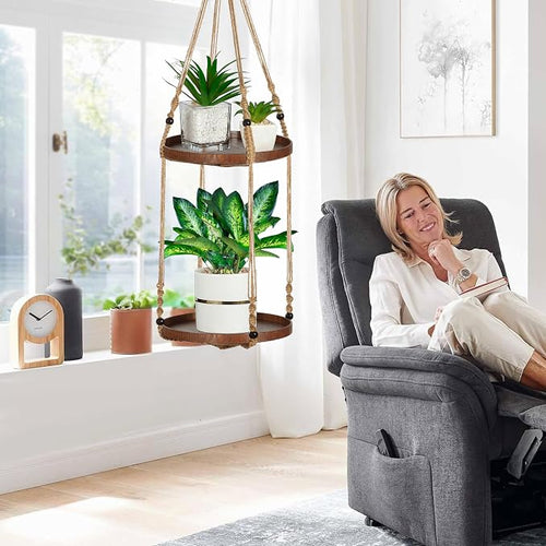 2 Tier Macrame Plant Hanger | Plant Hanger Indoor, Hanging Planter | Hanging - Image 2