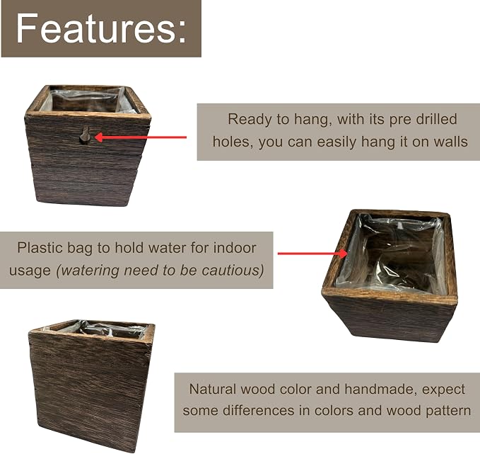LaLaGreen Wood Planter Boxes for Indoor Plants Small Square Wall Mounted - Image 3