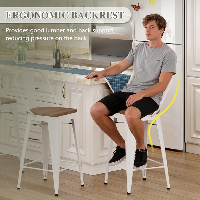 Yongqiang 30 inch Bar Stools Set of 4 Farmhouse Bar Height Stools High Back - Image 6