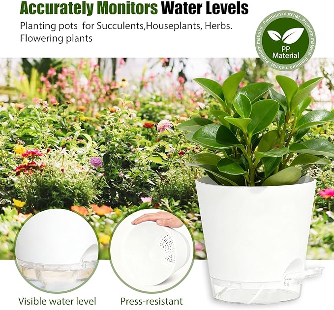 Plant Pots 4/5/5.5/6/6.5/7 Inch Self Watering Pots, 6 Pack Plastic Planters - Image 7