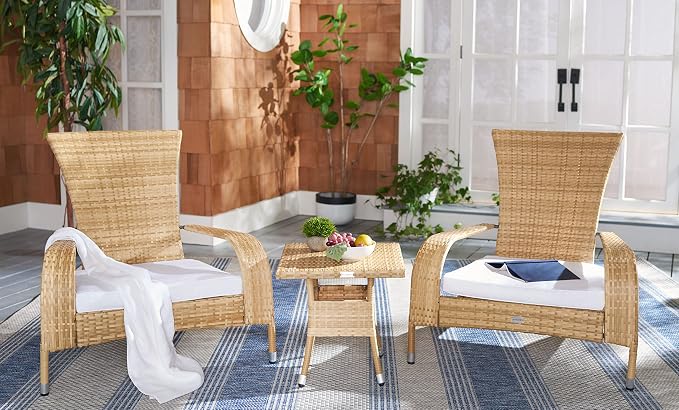 SAFAVIEH Outdoor Collection Edna Natural/White Cushion 3-Piece Lounge Set - Image 2