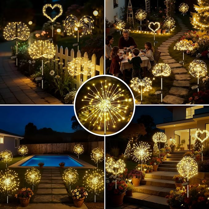 btfarm 6 Pack 120 LED Solar Garden Lights Outdoor, 8 Modes Firework Lights - Image 5