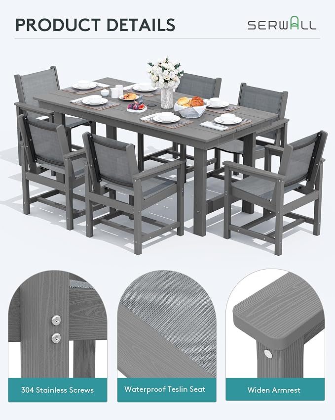 SERWALL Textilene Outdoor Dining Chair Set of 2, HDPE Frame - Image 5