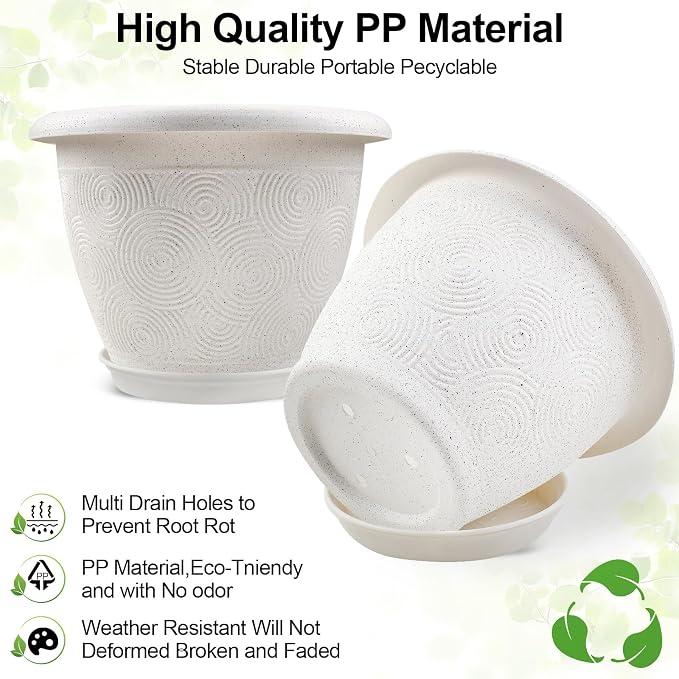 Plastic Flower Pots Planters for Indoor Plants, 4 Pack 12 Inch White Plant Pots - Image 4