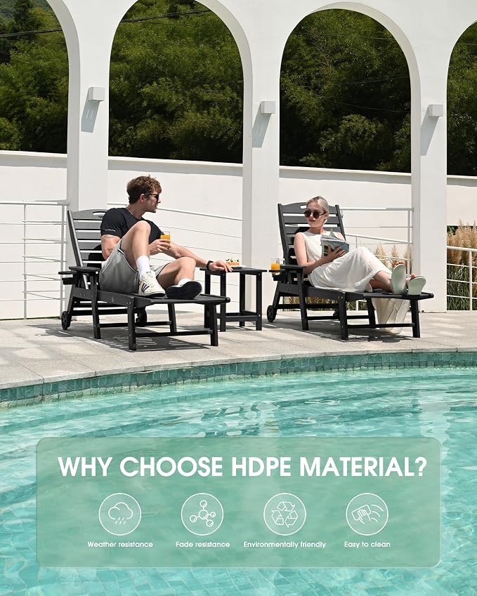 Lounge Chair Outdoor Set of 2, HDPE Chaise Lounge Outdoor, Pool Lounge Chair - Image 6