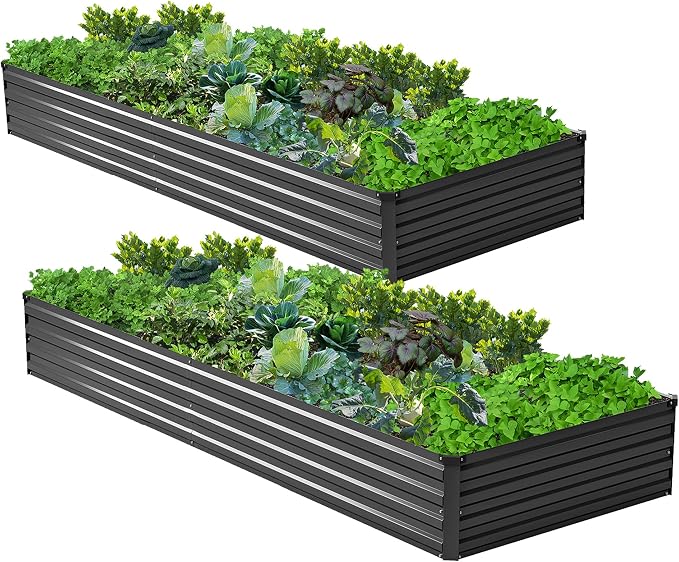 2PCS 8x4x1ft Galvanized Raised Garden Bed Kit, Metal Planter Box by Henshwon