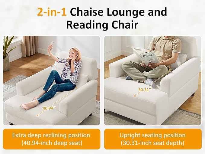 Oversized Chaise Lounge Accent Chair, Cloud Fluffy Chaise Sofa Recliner - Image 6